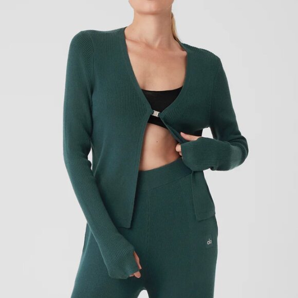Alo Yoga Salana Cardigan Midnight Green Soft XS - Picture 1 of 11